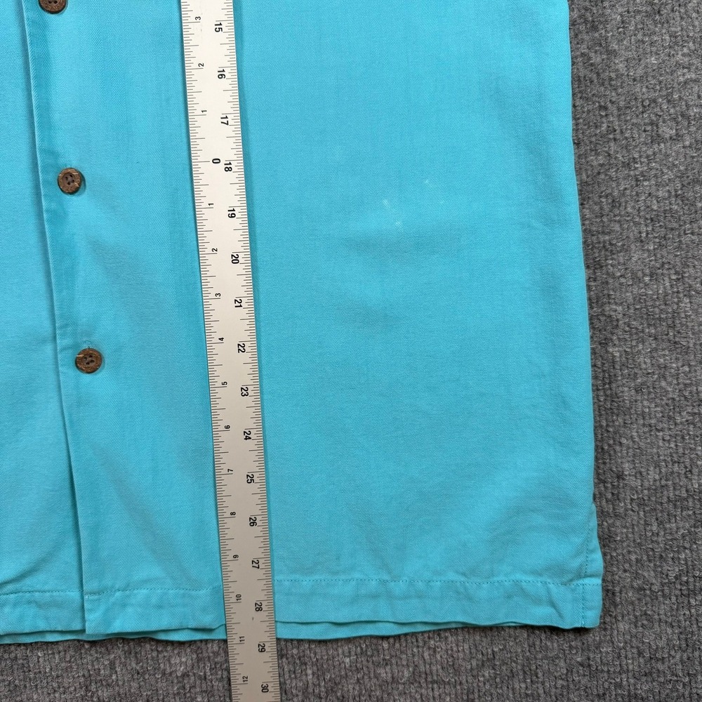 Tommy Bahama Silk Camp Shirt Mens Medium Turquoise Blue Herringbone Original Fit - Picture 7 of 8